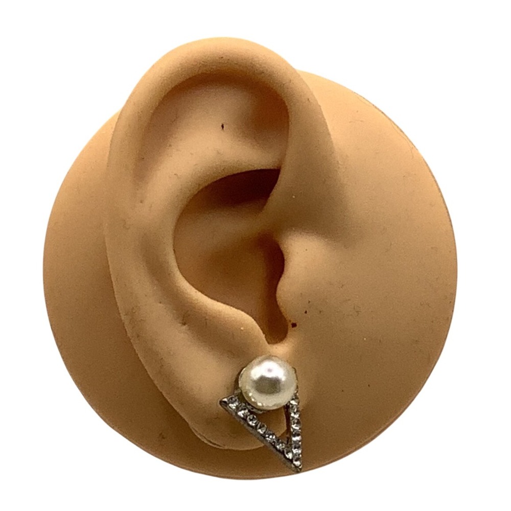 Total You 360 Boutique Silver Tone Triangle Rhinestone Faux Pearl Stud Earrings